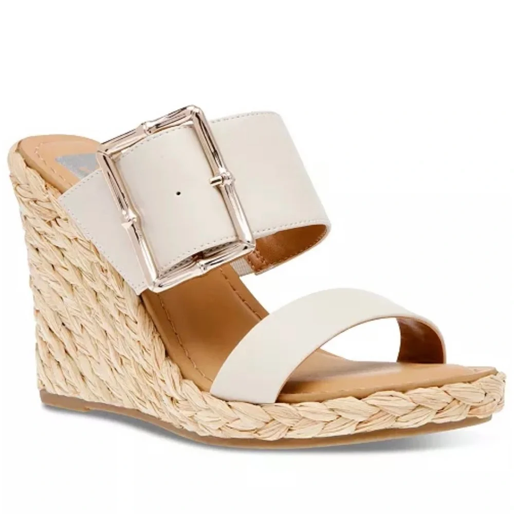 DV Dolce Vita Lucine Buckle Strap Espadrille Wedge Sandals Ivory
